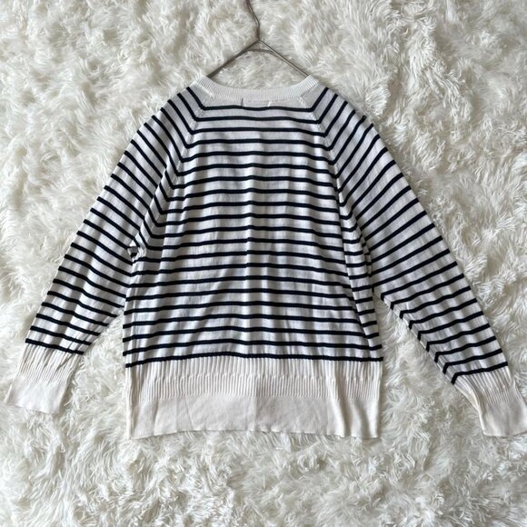 Dessin Border Knit Cardigan Rayon Blend White/ Navy - Picture 6 of 7